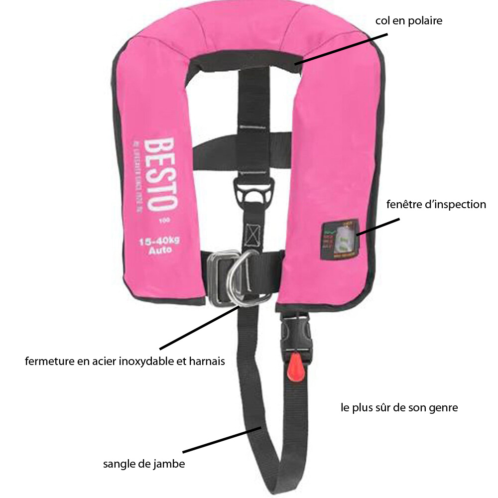 Junior 100N gilet de sauvetage enfant 15-40kg rose