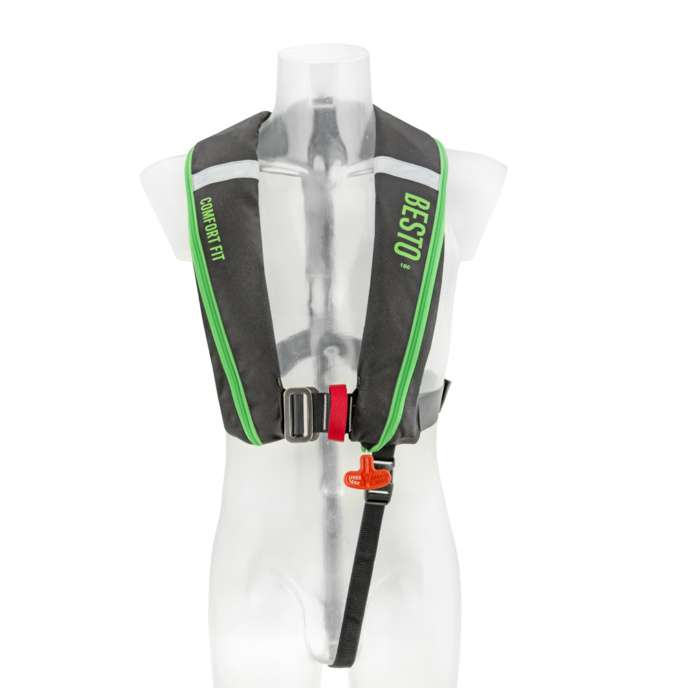 Comfort Fit gilet de sauvetage automatique 180N noir/vert avec harnais