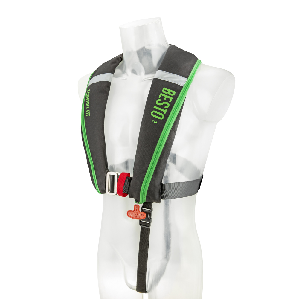 Besto Comfort Fit gilet de sauvetage automatique 180N noir/vert avec harnais 2