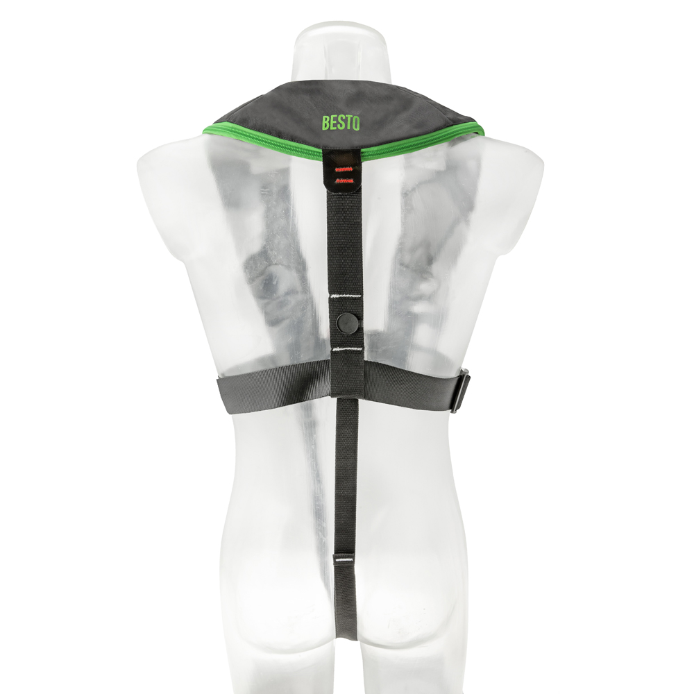 Besto Comfort Fit gilet de sauvetage automatique 180N noir/vert avec harnais 3