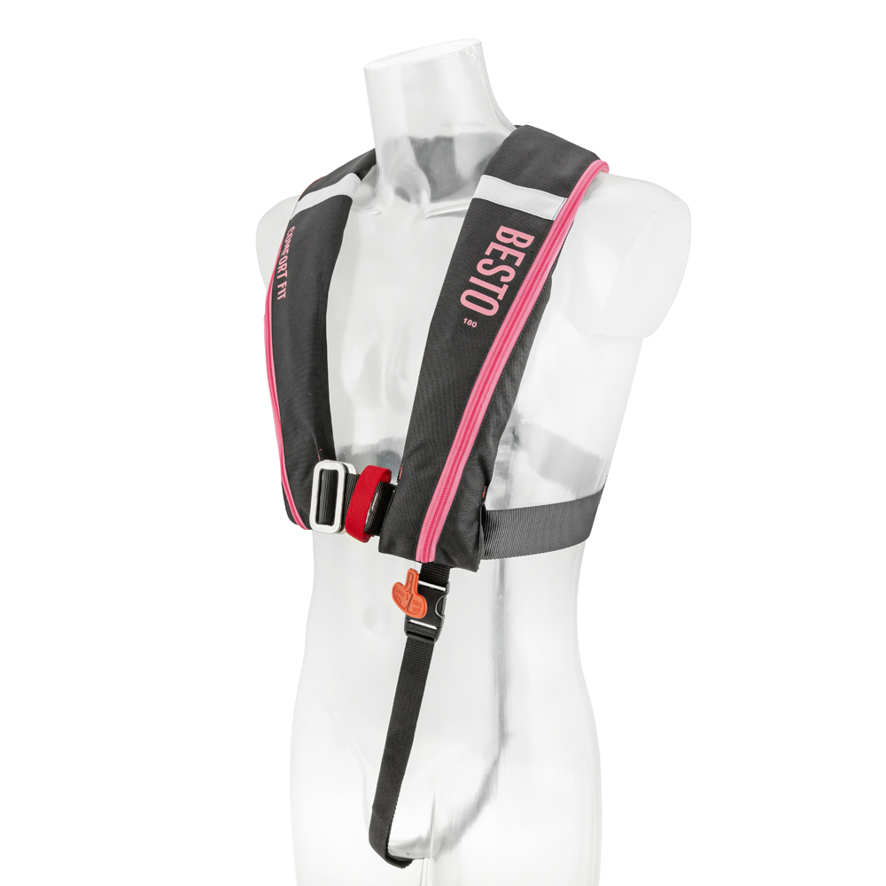 Besto Comfort Fit gilet de sauvetage automatique 180N noir/rose avec harnais 2