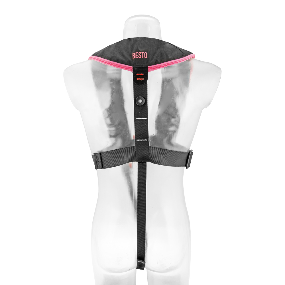 Besto Comfort Fit gilet de sauvetage automatique 180N noir/rose avec harnais 3