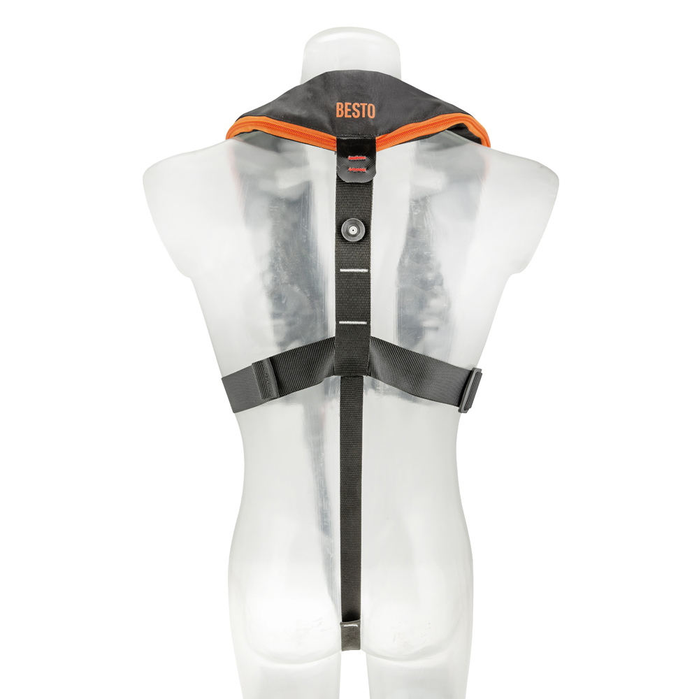 Besto Comfort Fit gilet de sauvetage automatique 180N noir/orange avec harnais 3